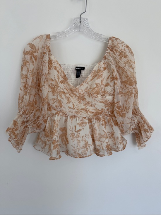 Express Tops - Express Cream Blouse with Tan Floral Print
